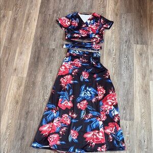 Floral Black and Red Women's Dress